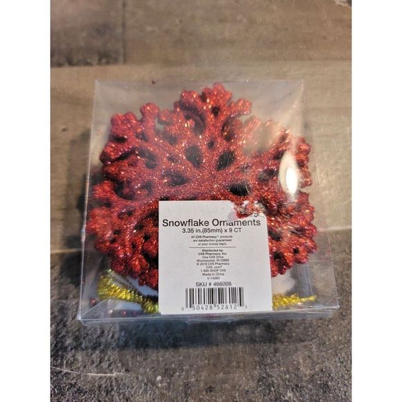 Red glittery snowflake ornament xmas set - Picture 3 of 5